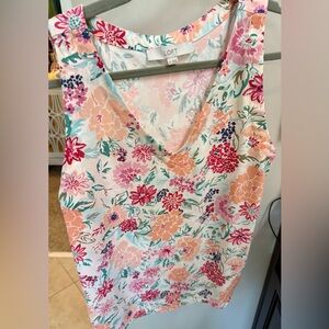 LOFT Floral V-Neck Sleeveless Camisole - Pink, Peach & Teal